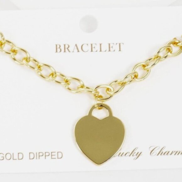 WOMEN'S HEART CHARM OVAL LINK METAL BRACELET - GOLD - Picture 2 of 2